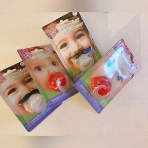 4pcs Pacifer With COVER Mustache And Lips Funny Face Baby Pacifier BPA Free (A)